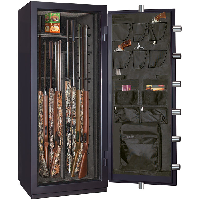 Сейф ElitSafe 3166 BME M Flock Steel — со снятыми полками, на 28 ружей.