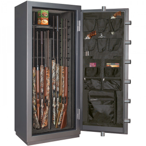 Сейф ElitSafe 3166 BME M Flock Platinum — со снятыми полками, на 28 ружей.